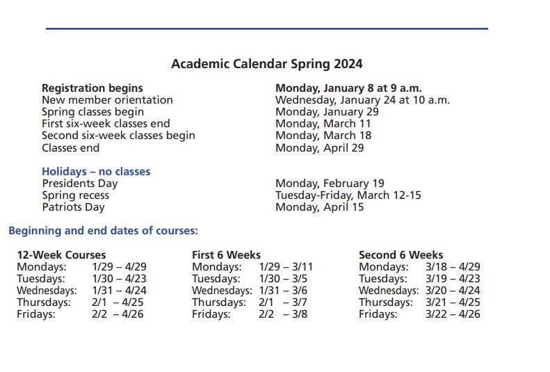 ALL Spring 2024 Academic Calendar - Academy for Lifelong Learning of Cape Cod, Inc.