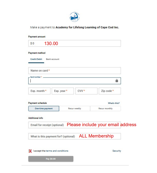 Pay Online Here - Academy for Lifelong Learning of Cape Cod, Inc.